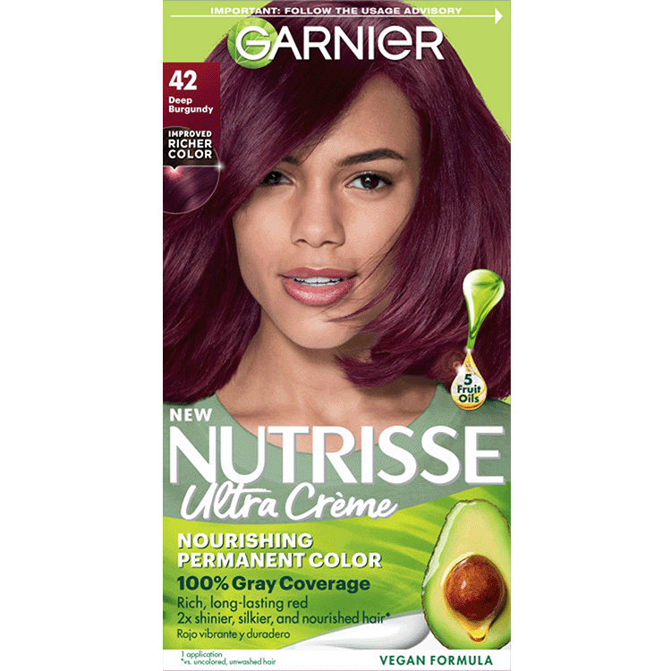 Deep Burgundy Hair Color Nutrisse Ultra creme Nourishing permanent color Gray Coverage - Garnier