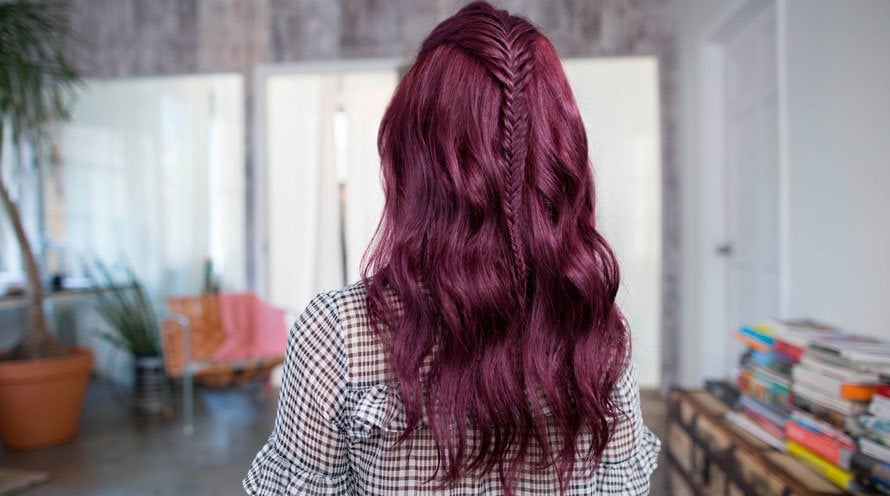 Long Dark Plum Red Waves With Pink Highlights - Hairstyles
