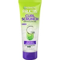 Garnier Fructis Curl Scrunch Controlling Gel with Coconut Water, front view.