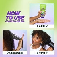 Steps to use Garnier Fructis Curl Scrunch Controlling Gel: apply, scrunch, style.