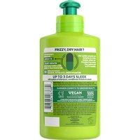 Back pack shot of a regular sized bottle of Garnier Fructis Sleek & Shine Leave-In Conditioner.