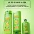 Three Garnier Fructis Sleek & Shine products (shampoo, smoothing conditioner, and leave-in conditioner) displayed, with text claiming "UP TO 3 DAYS SLEEK WITH SYSTEM OF SHAMPOO, CONDITIONER & LEAVE-IN CREAM."