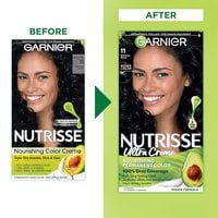 Blackest Black Hair Color Before After Nutrisse Nourish Permanent Color Grey coverage - Garnier