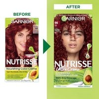 True Red Hair Color Before After Nutrisse Nourish Permanent Color Grey coverage - Garnier
