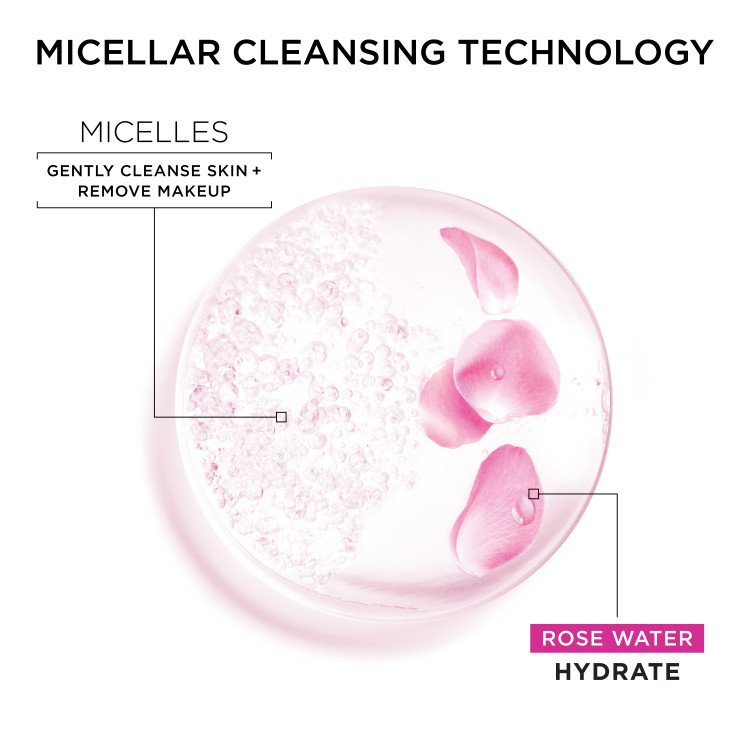 Featuring micellar cleansing technology and rose water to hydrate