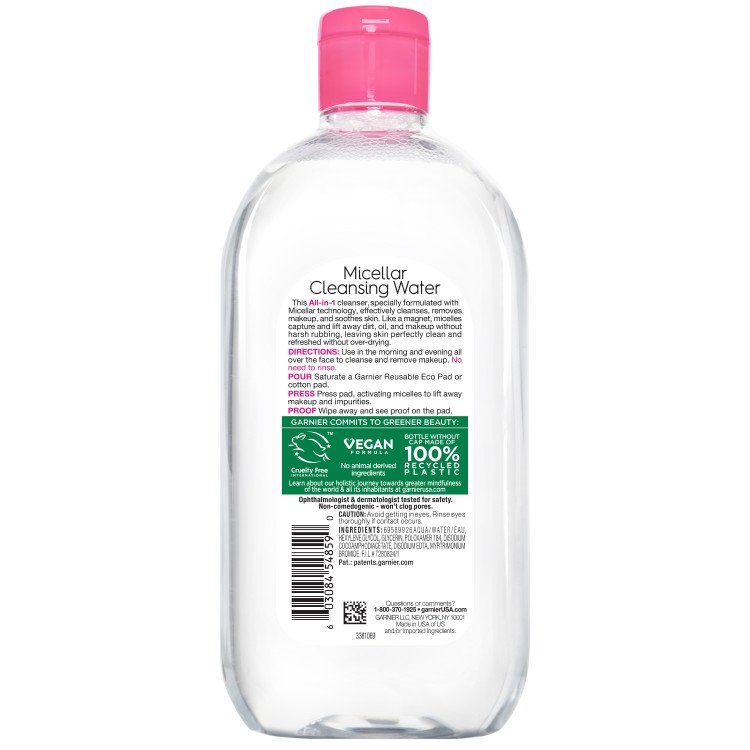 Back of pack of Garnier Micellar Cleansing Water All-in-1 700mL