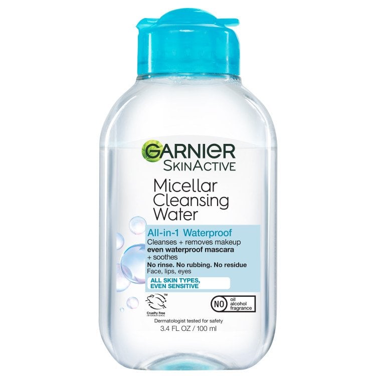 Front of pack of Garnier Micellar Cleansing Water All-in-1 Waterproof Makeup Remover 100mL