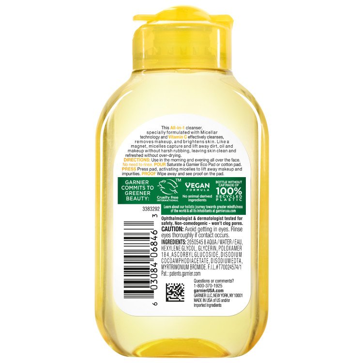 Back of pack of Garnier Micellar Cleansing Water with Vitamin C 100mL